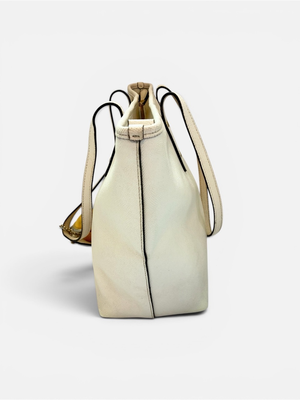 Coach Ivory Leather Tote with Yellow Charm - Picture 4 of 8